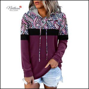 Color Block Hoodie with Striped Sleeves and Pocket